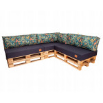 Paletové sedenie Golden Garden GG07 - Podsedáky a Vankúše 3ks × 120/80/15 + 3ks x 120cm/40cm/15cm + 1ks 60/40/15 - modrá / vtáčiky